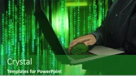  Presentation with global laptop - Slide set consisting of image-of-binary-coding-over background and a  colored foreground