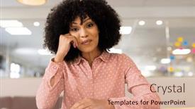  Presentation with business communication - Theme having image-of-biracial-woman-having background and a coral colored foreground