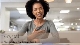  Presentation with business communication - Presentation consisting of image-of-biracial-woman-having background and a coral colored foreground