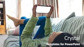  Presentation with space time - Presentation theme consisting of image-of-biracial-woman-using background and a wine colored foreground