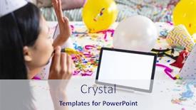  Presentation with space time - Presentation design having image-of-biracial-woman-using background and a sky blue colored foreground