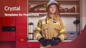  Presentation with fire truck - PPT theme enhanced with image of blonde firefighter background and a tawny brown colored foreground