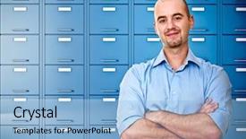  Presentation with cabinet - Audience pleasing PPT theme consisting of image of blue file cabinet backdrop and a light blue colored foreground