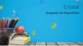  Presentation with clean - Theme having image-of-books-and-office background and a teal colored foreground