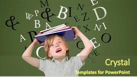  Presentation with digital book - Slide set enhanced with image of boy carrying book background and a  colored foreground