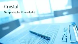  Presentation with pen - PPT layouts enhanced with image of business contract background and a cool aqua colored foreground
