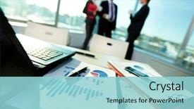  Presentation with workplace - Beautiful slides featuring image of business documents backdrop and a light blue colored foreground