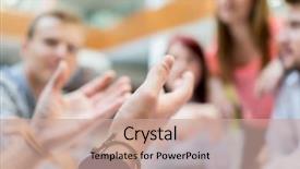  Presentation with modern building - Presentation having image of business friends discussing brainstorming and ideas at meeting inside beautiful modern building place background and a coral colored foreground