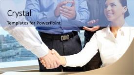  Presentation with handshake - Presentation theme having image of business handshake background and a light blue colored foreground