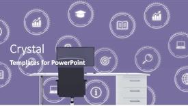  Presentation with interface - Slide deck enhanced with image-of-business-icons-over background and a violet colored foreground