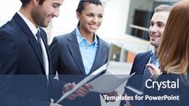  Presentation with partners - PPT theme having image of business partners interacting background and a ocean colored foreground