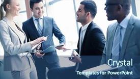  Presentation with ideas - PPT theme having image of business people discussing background and a ocean colored foreground