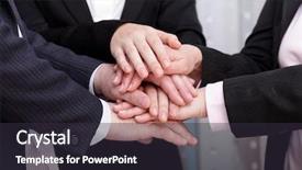  Presentation with people - Presentation theme having image of business people hands background and a wine colored foreground