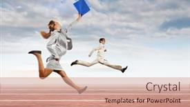  Presentation with running tracks - Amazing presentation design having flag of perm russia painted on brick wall backdrop and a red colored foreground