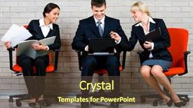  Presentation with red brick wall - PPT theme having image of business people sitting on the red armchairs and working on the background of brick wall background and a tawny brown colored foreground