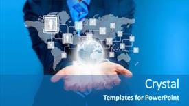  Presentation with older person holding pills - Beautiful slide deck featuring image of business person holding backdrop and a teal colored foreground