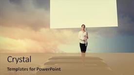  Presentation with business woman standing on maze - Presentation design consisting of image of business woman standing background and a coral colored foreground