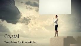  Presentation with business woman standing on maze - Audience pleasing PPT theme consisting of image of business woman standing backdrop and a  colored foreground