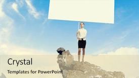  Presentation with hill - Colorful presentation design enhanced with image of business woman standing backdrop and a  colored foreground