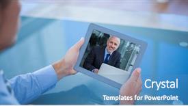  Presentation with microwave imaging image of modern - Slide set having image of businessman having video background and a teal colored foreground