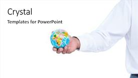  Presentation with earth - Presentation theme featuring image of businessman holding earth against white screen background and a white colored foreground