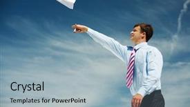  Presentation with airplane - PPT theme enhanced with image of businessman letting paper background and a light blue colored foreground