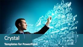  Presentation with media image - Presentation design consisting of image of businessman pressing icon background and a teal colored foreground