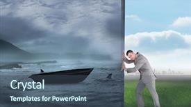  Presentation with sharks - Cool new PPT layouts with image of businessman pushing away backdrop and a ocean colored foreground