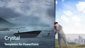  Presentation with sharks - PPT layouts enhanced with image of businessman pushing away background and a ocean colored foreground