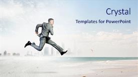  Presentation with running - Amazing slide set having image of businessman running away backdrop and a sky blue colored foreground