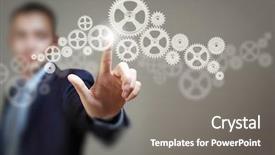  Presentation with mechanism - Beautiful theme featuring image of businessman touching gear backdrop and a gray colored foreground