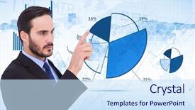  Presentation with tech - Presentation having image of businessman touching pie background and a  colored foreground