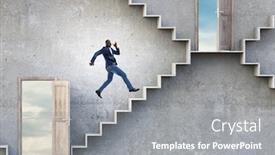  Presentation with upstairs - PPT theme consisting of image-of-businessman-walking-upstairs background and a gray colored foreground