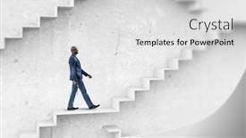  Presentation with upstairs - PPT theme consisting of image-of-businessman-walking-upstairs background and a light gray colored foreground