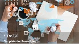  Presentation with crumpled paper various balls - Cool new theme with image of businessman with coffee backdrop and a tawny brown colored foreground