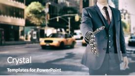  Presentation with robotic - Audience pleasing PPT theme consisting of image of businessman with robot backdrop and a ocean colored foreground