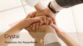  Presentation with partnership - Slides consisting of businesspeople hands on top background and a coral colored foreground