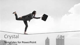  Presentation with risk - Presentation design having image-of-businesswoman-balancing background and a light gray colored foreground