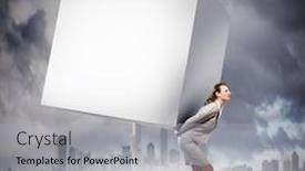  Presentation with cube - Presentation design featuring image of businesswoman carrying big white cube on her back place for text background and a light gray colored foreground