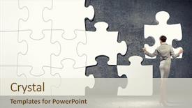  Presentation with connecting - Slide deck enhanced with image of businesswoman connecting elements background and a sky blue colored foreground