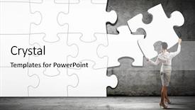  Presentation with structural elements - Slide set with image of businesswoman connecting elements background and a white colored foreground