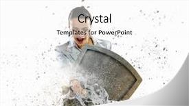  Presentation with shield - Cool new slide deck with image of businesswoman crashing with arm shield backdrop and a white colored foreground