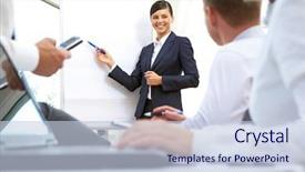  Presentation with environmental health during covid 19 - PPT layouts consisting of image of businesswoman doing presentation background and a lemonade colored foreground