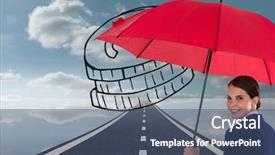  Presentation with digital image - Slides featuring image of businesswoman holding red background and a ocean colored foreground