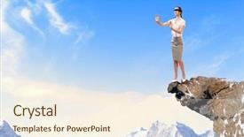  Presentation with mountain - Colorful presentation design enhanced with risk management - image of businesswoman in blindfold backdrop and a cream colored foreground
