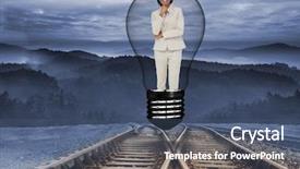  Presentation with railway tracks - Cool new PPT layouts with image of businesswoman in bulb backdrop and a  colored foreground