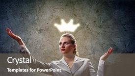  Presentation with leadership 0214 - Amazing slide deck having image of businesswoman in crown backdrop and a  colored foreground