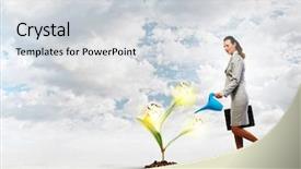  Presentation with money tree - Presentation consisting of businesswoman watering money tree background and a light gray colored foreground