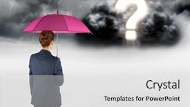  Presentation with digital image processing - Presentation theme having image of businesswoman with umbrella background and a white colored foreground