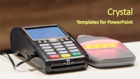  Presentation with machines - Audience pleasing PPT layouts consisting of image of cash machines backdrop and a tawny brown colored foreground